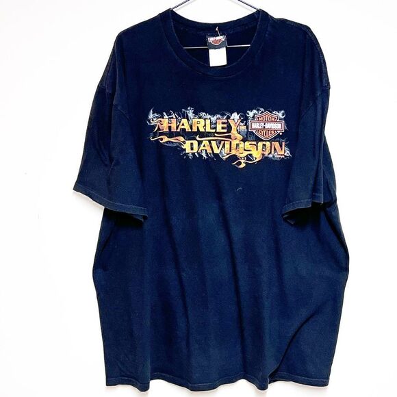 Vintage 2000 Harley Davidson Flaming Orlando Florida Black Tee Shirt Mens 2X - Picture 2 of 6